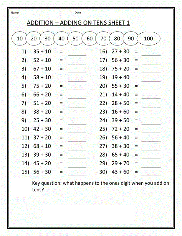 Maths Sheets for Year 4 Addition