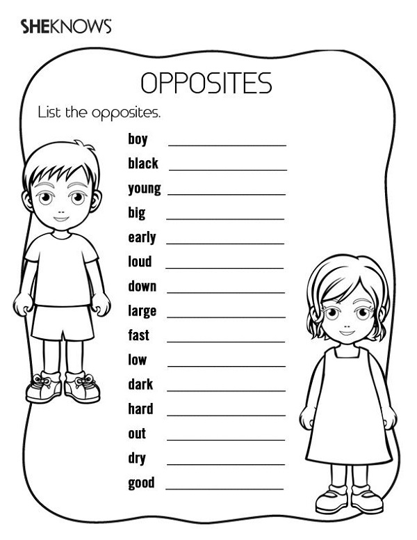 Printable Activities for Children Opposites