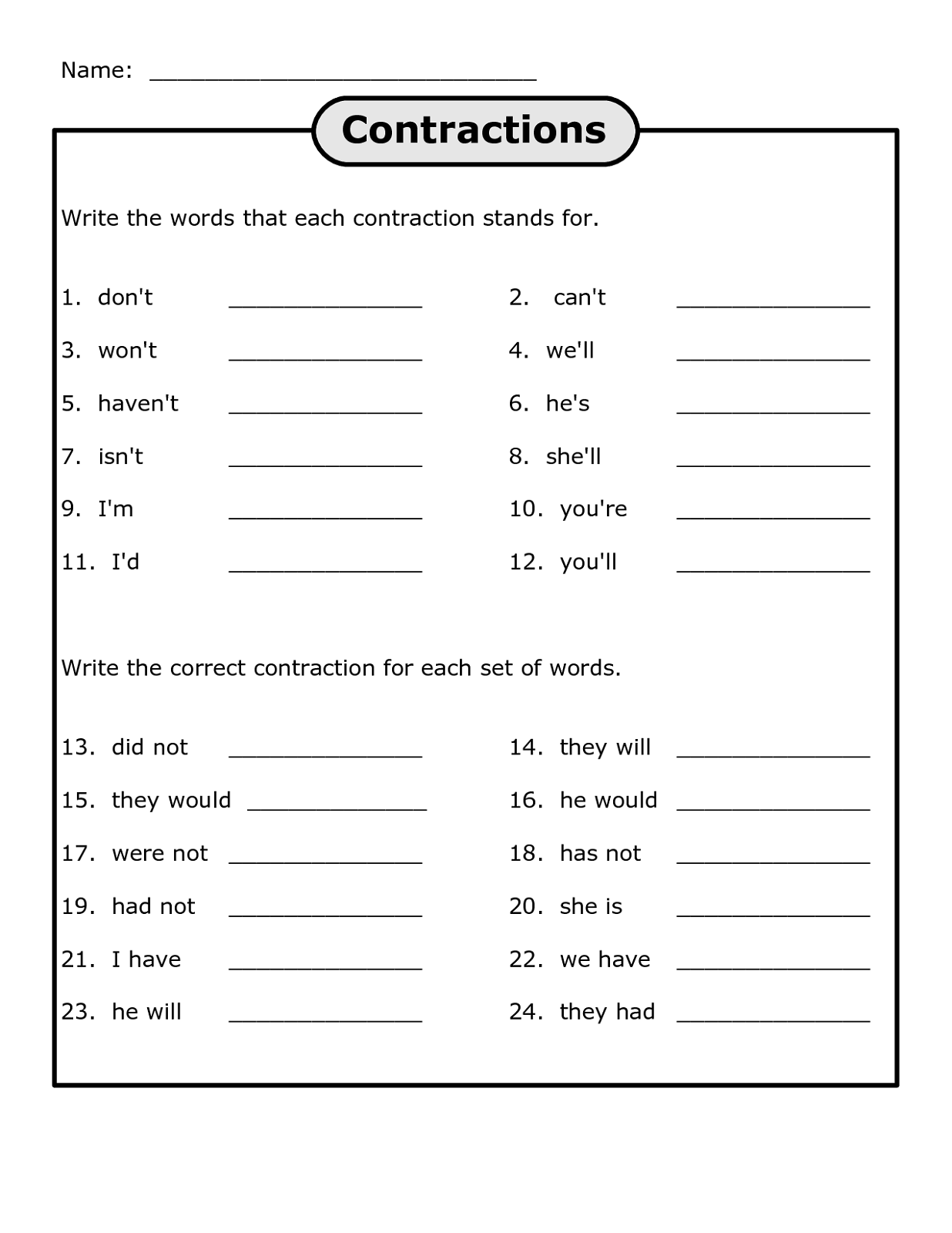 Printable English Worksheets 2nd