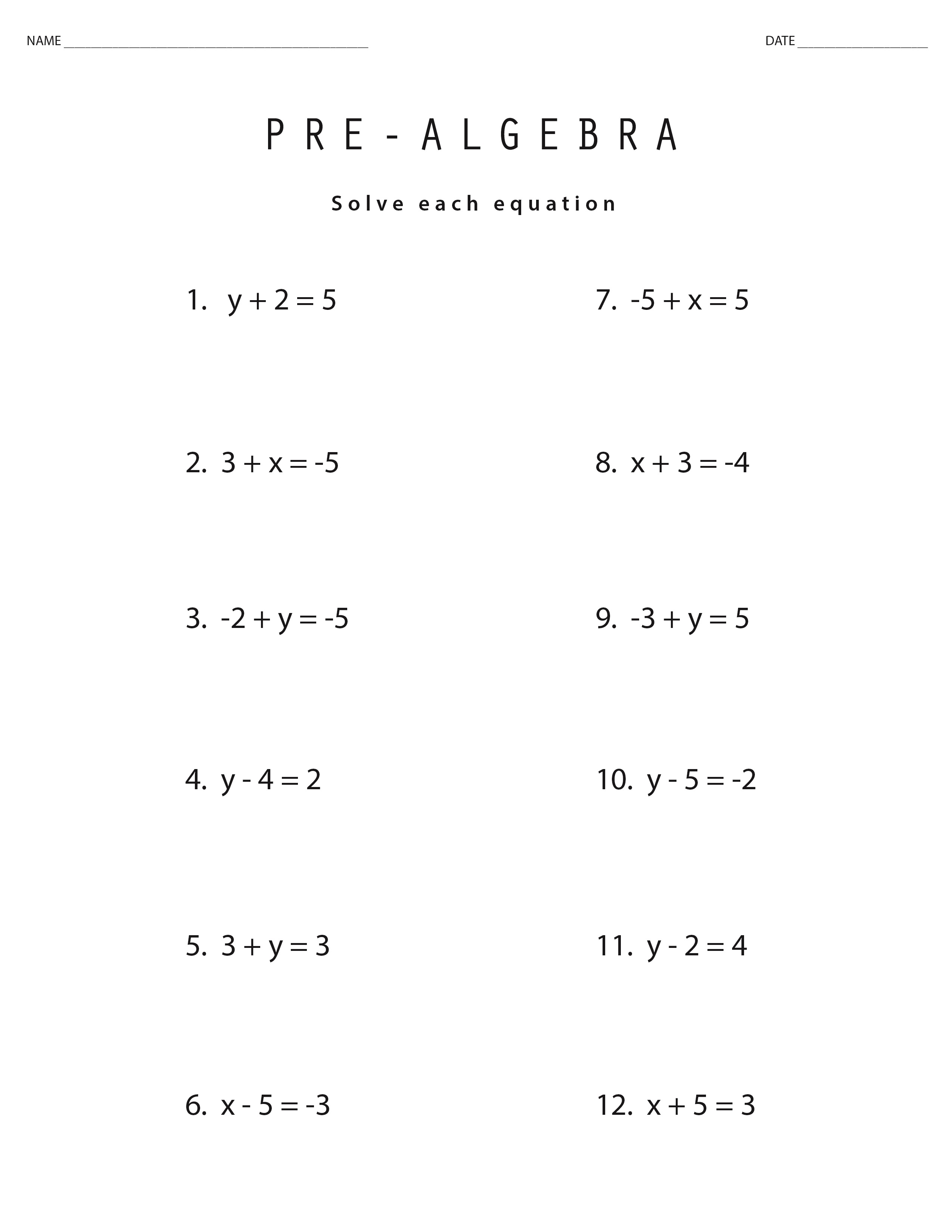 Practice Math Problems Algebra