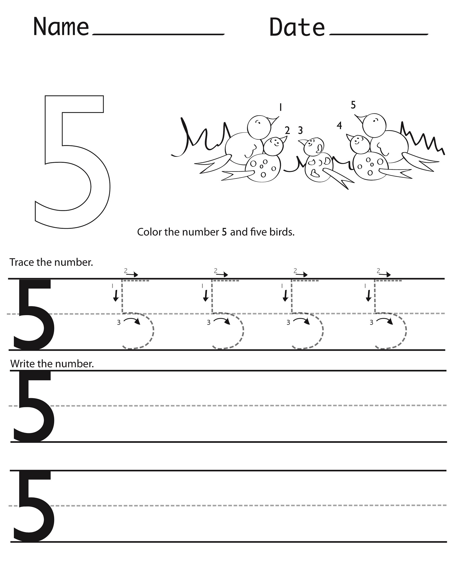 5 worksheet for kindergarten printable