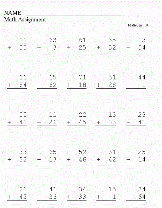 Math Pages Addition
