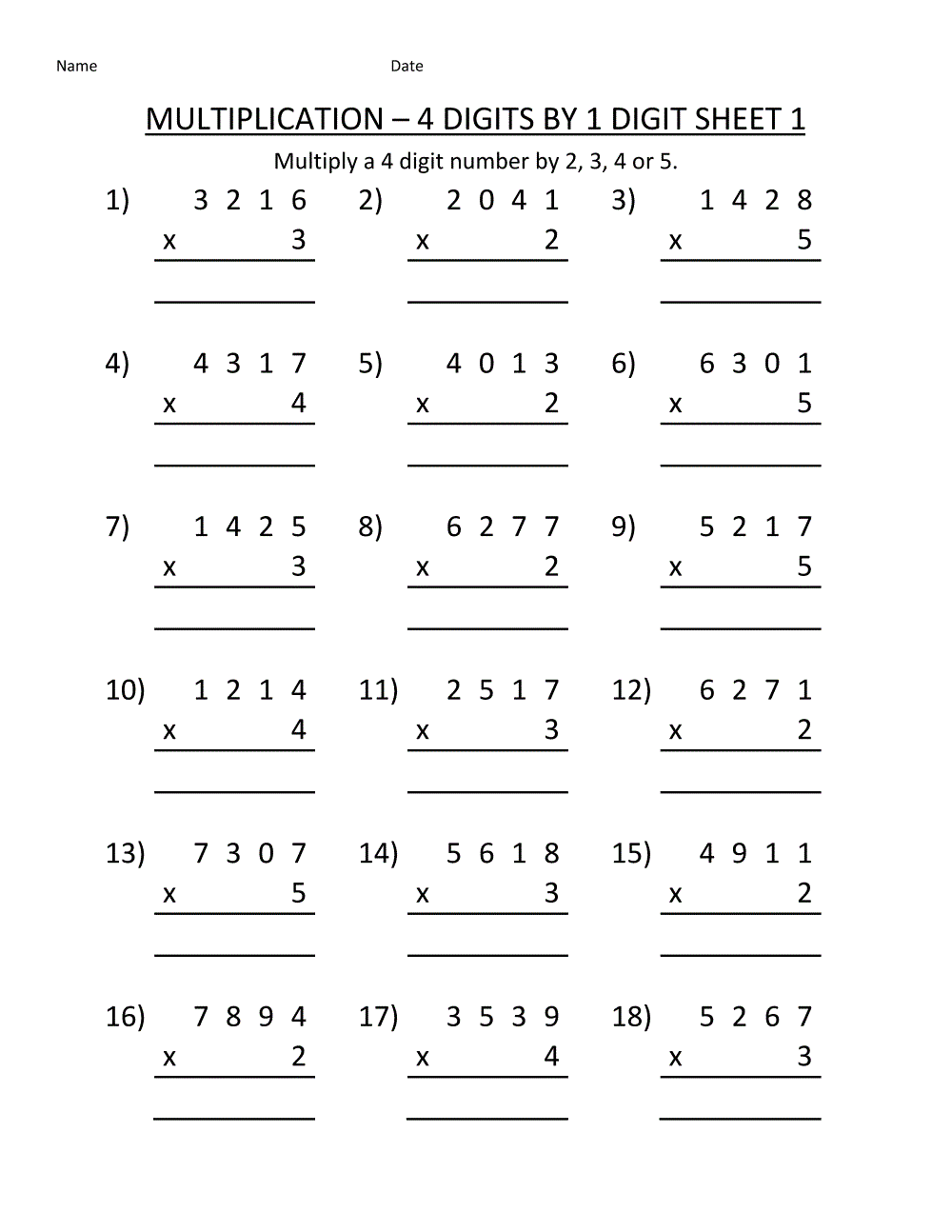 Printable Math Pages 4th