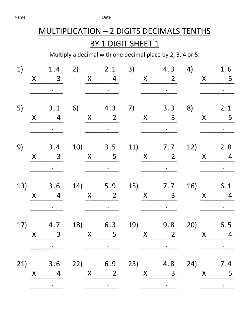 Printable Math Pages 5th