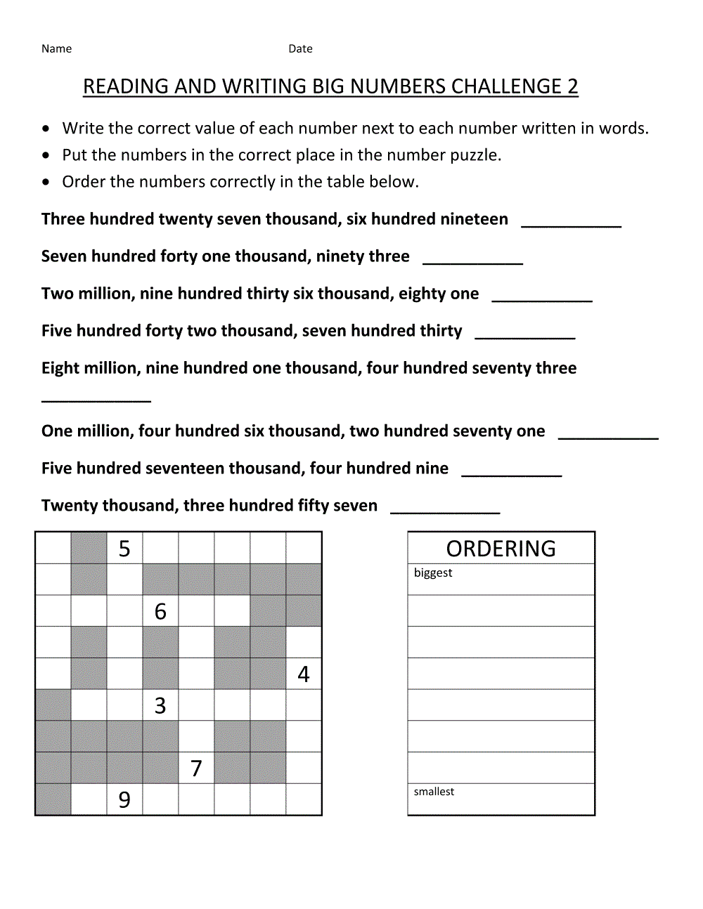 4th Grade Writing Worksheets Number