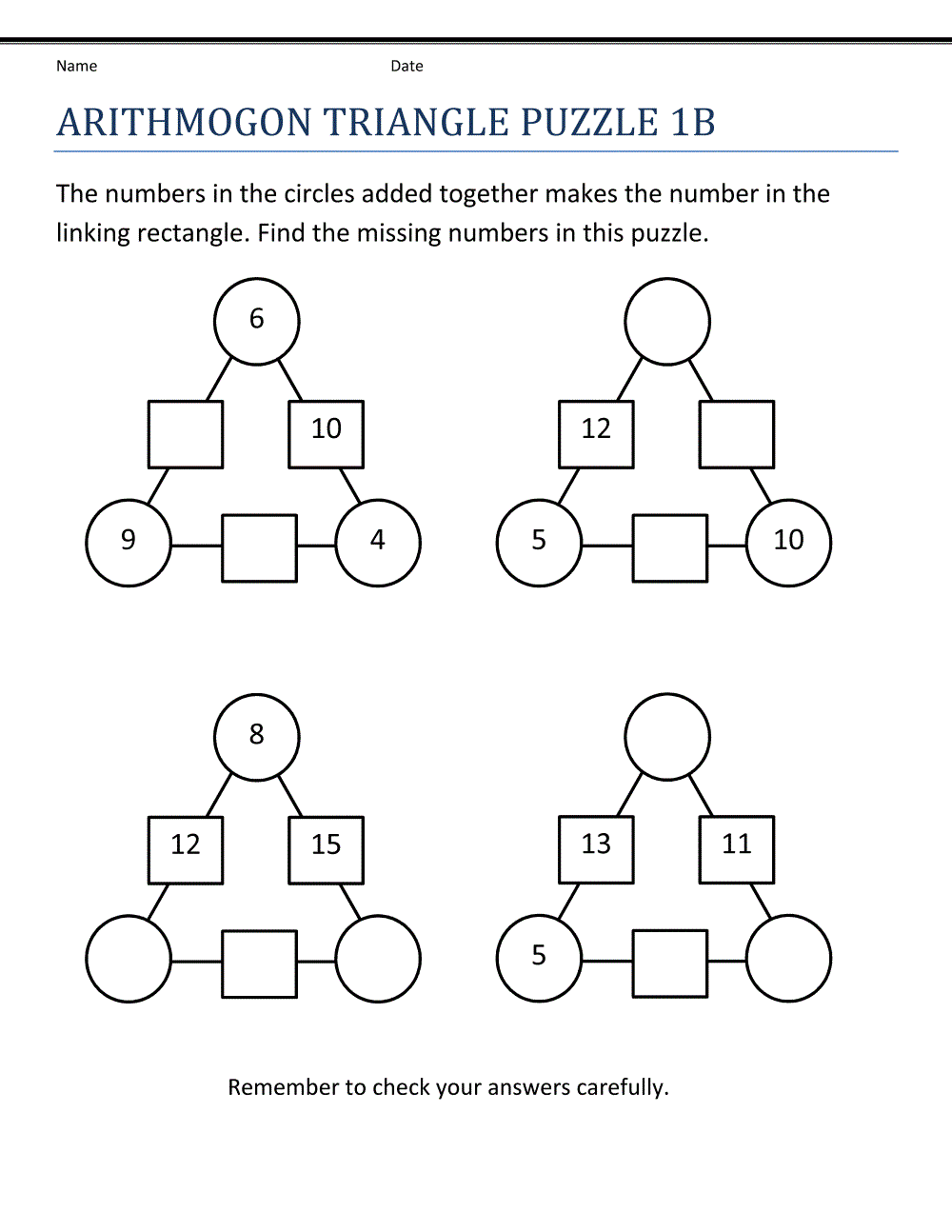 Addition and Substraction Worksheets Puzzle