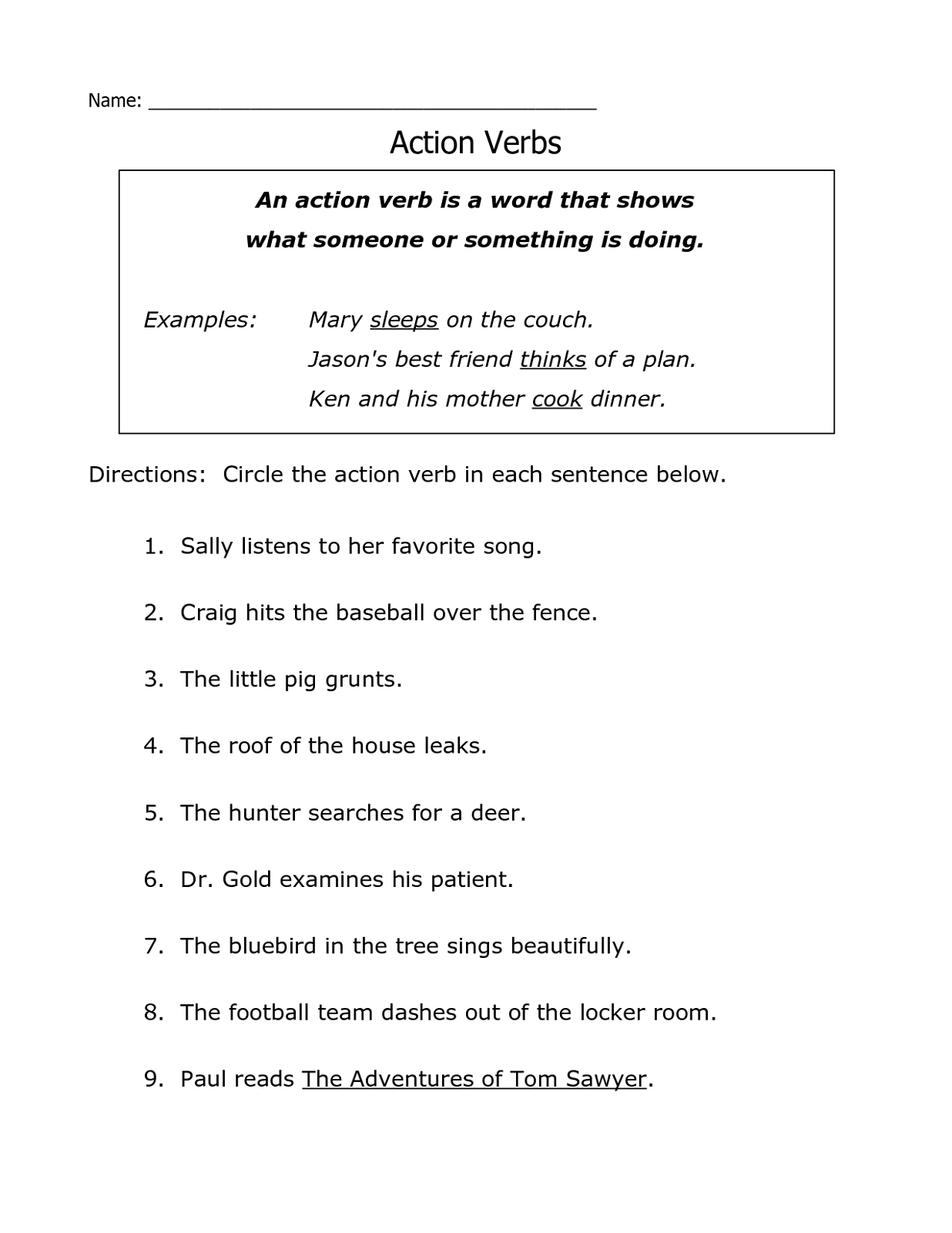 First Grade English Worksheets Verbs
