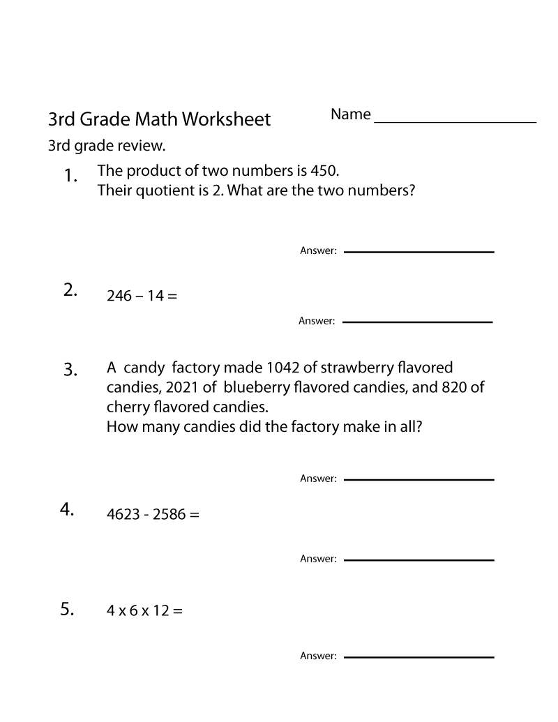 3rd Grade Printable Worksheets Practice