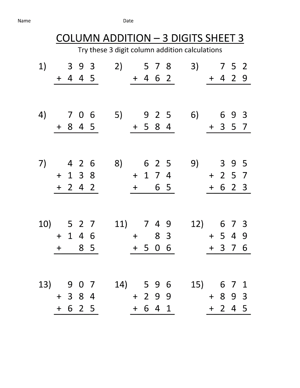 Math Addition Worksheets for 2nd