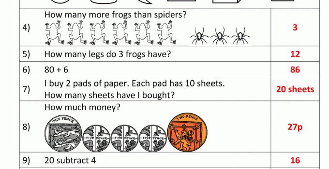 Maths for 7 Year Olds Worksheets Mental