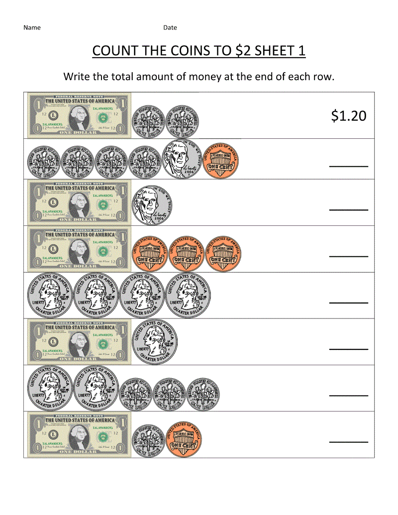 Money Math Worksheets for 2nd