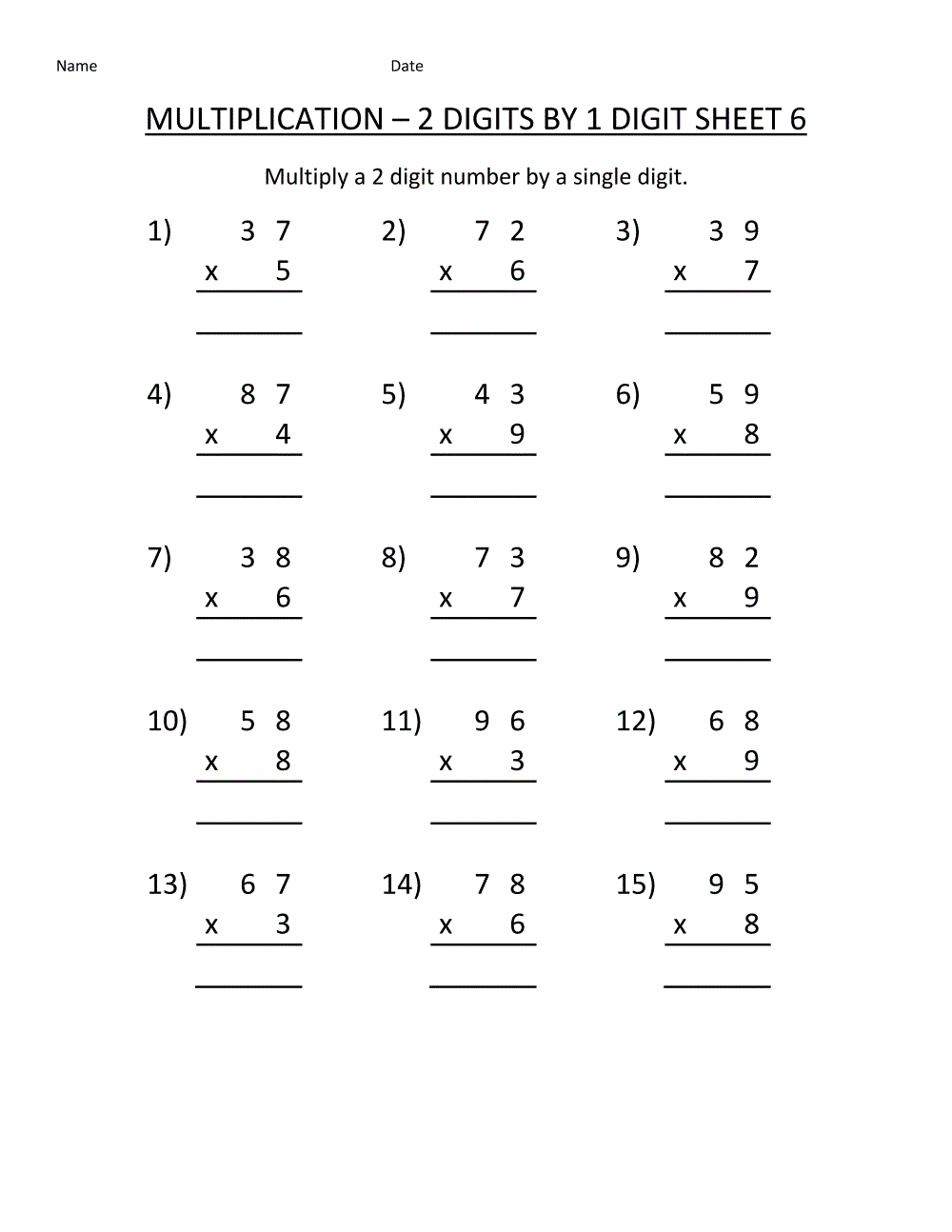 Math Multiplication Worksheets 3th