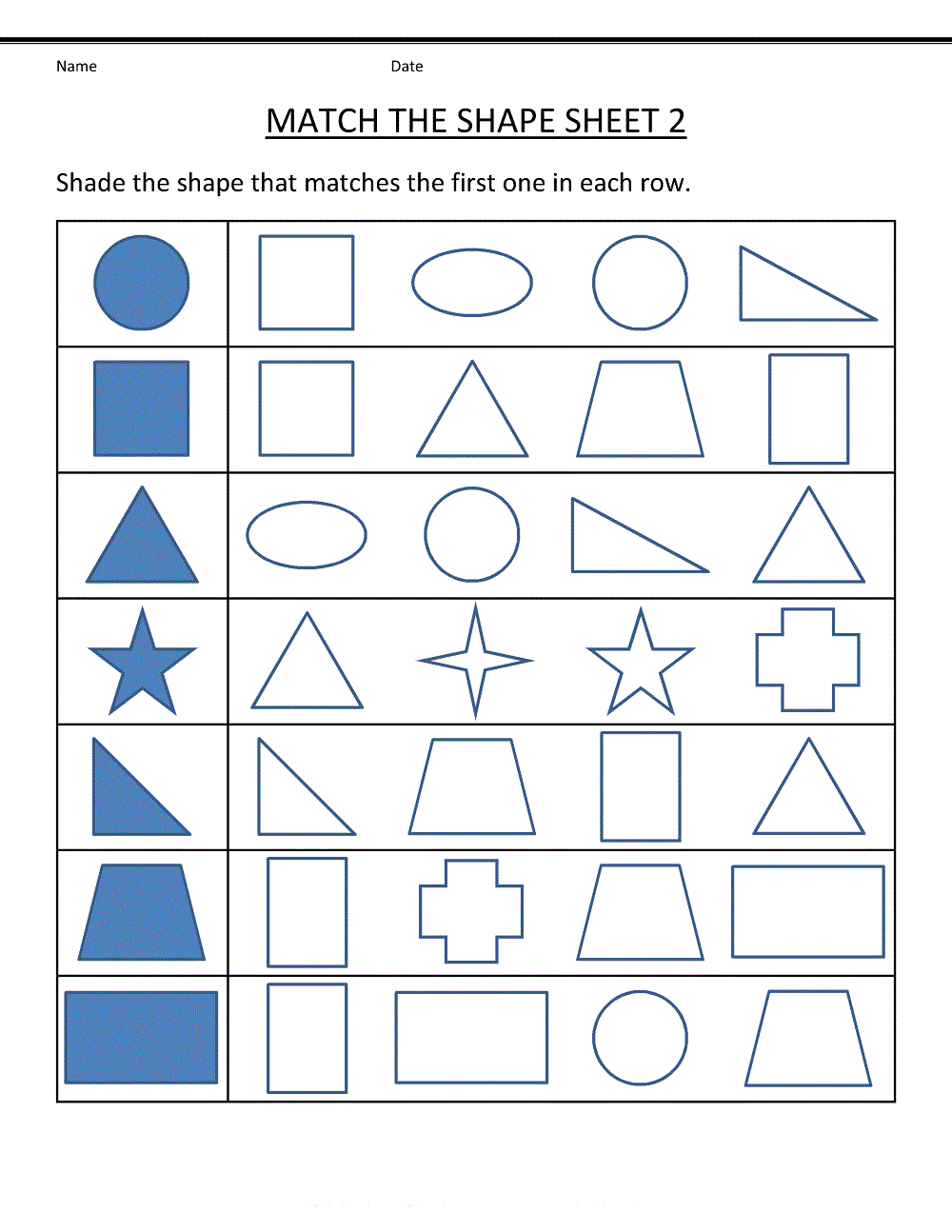 Shape Worksheet for Nursery Class