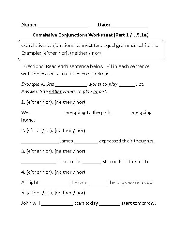 5th Grade Worksheets English