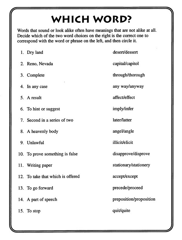 English Worksheets to Print Word