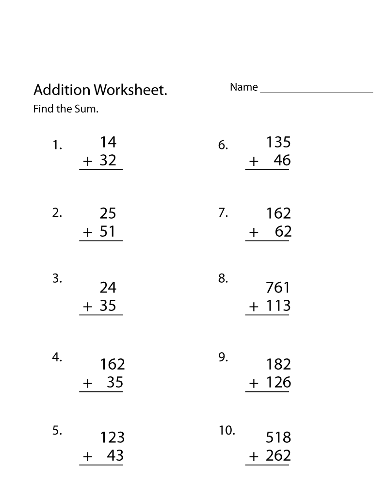 Free Online Math Worksheets Sum