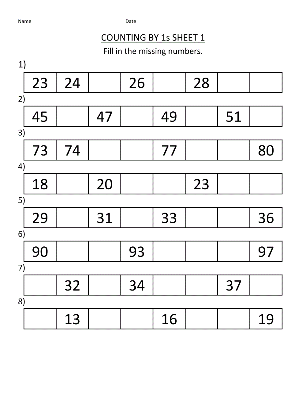 Grade One Math Worksheets Counting