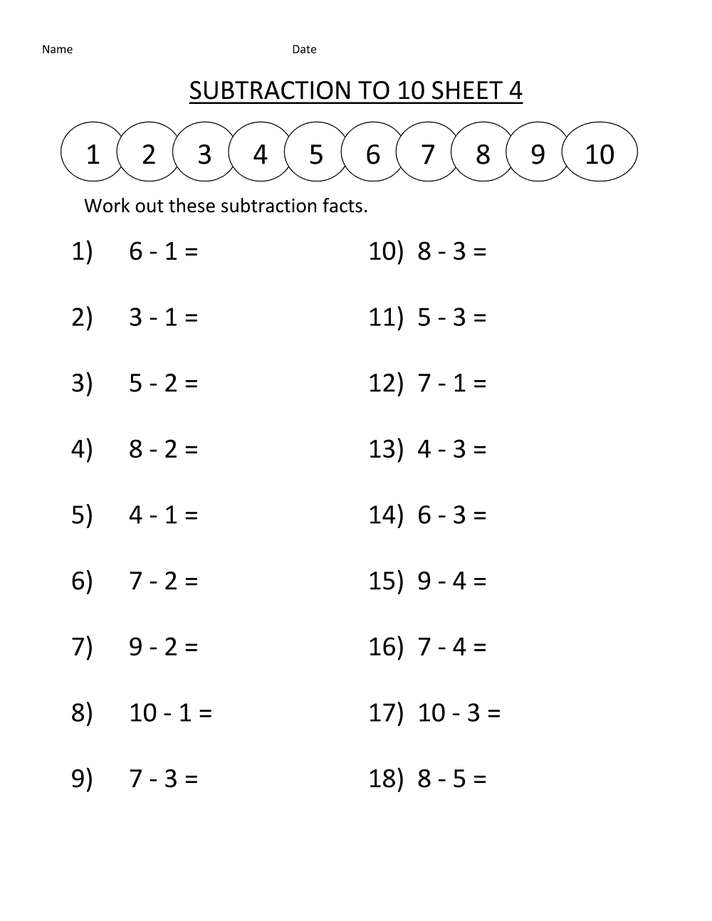 Free Printable Maths Worksheets Ks1 Subtraction