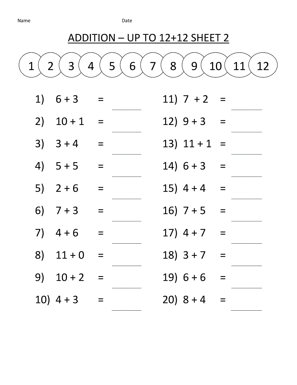 Year 1 Maths Worksheets Addition