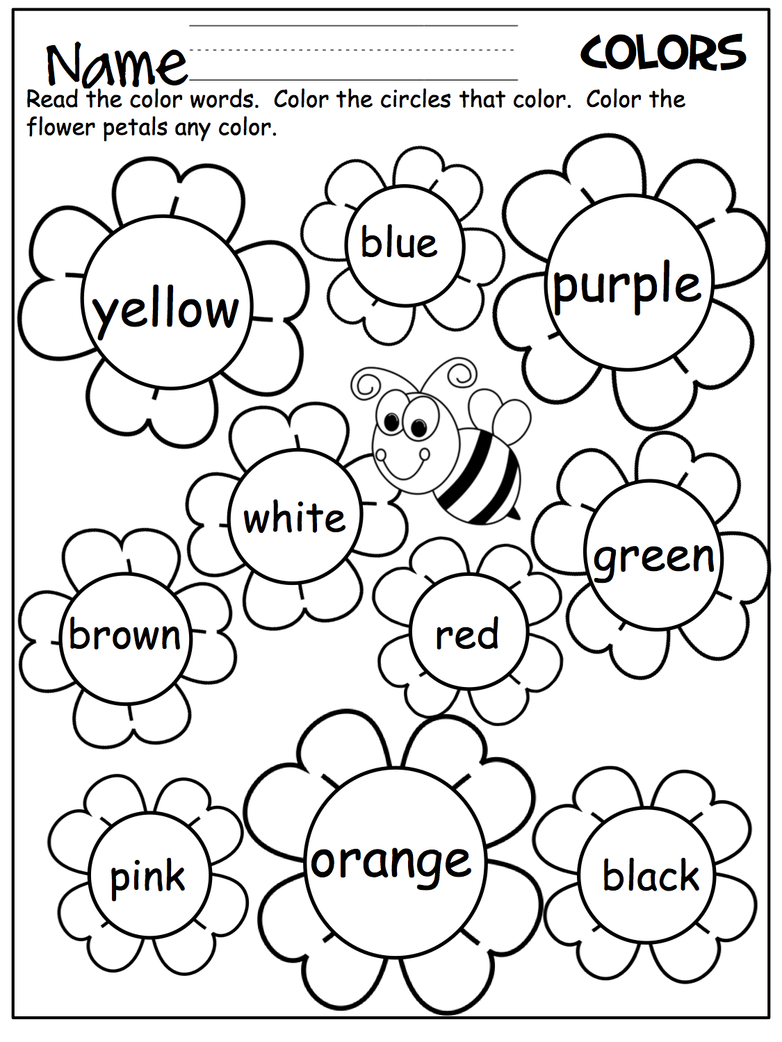 Kindergarten English Worksheets Colour