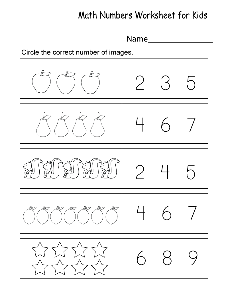 Free Printable Worksheets for Kids Number