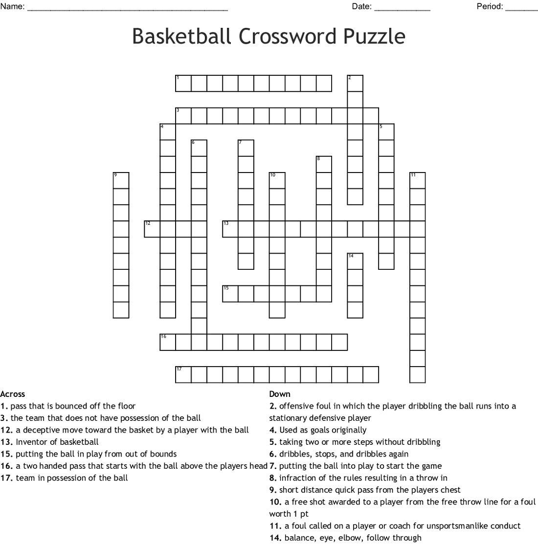 free basketball crossword puzzles