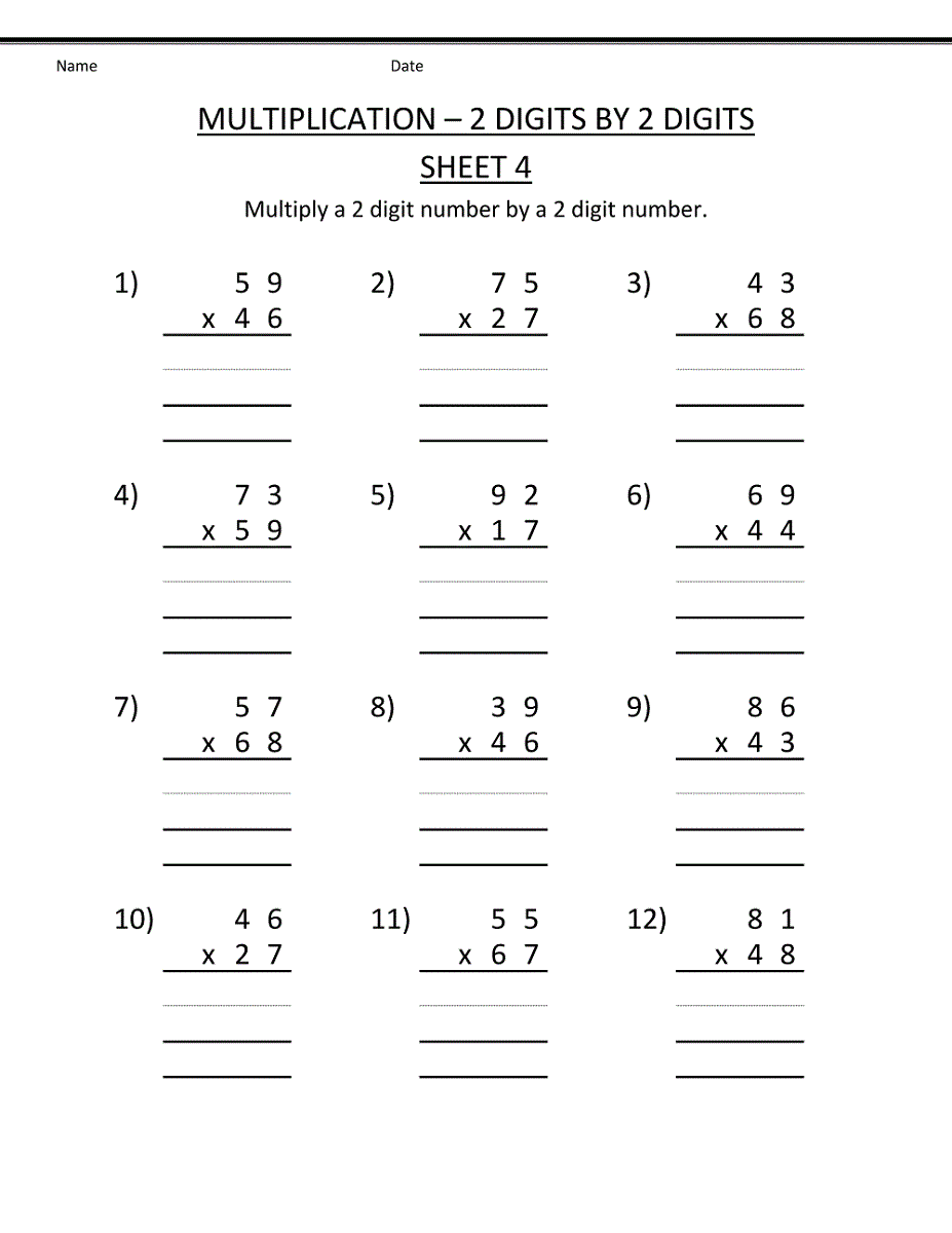 multiplication 2 digit math worksheets