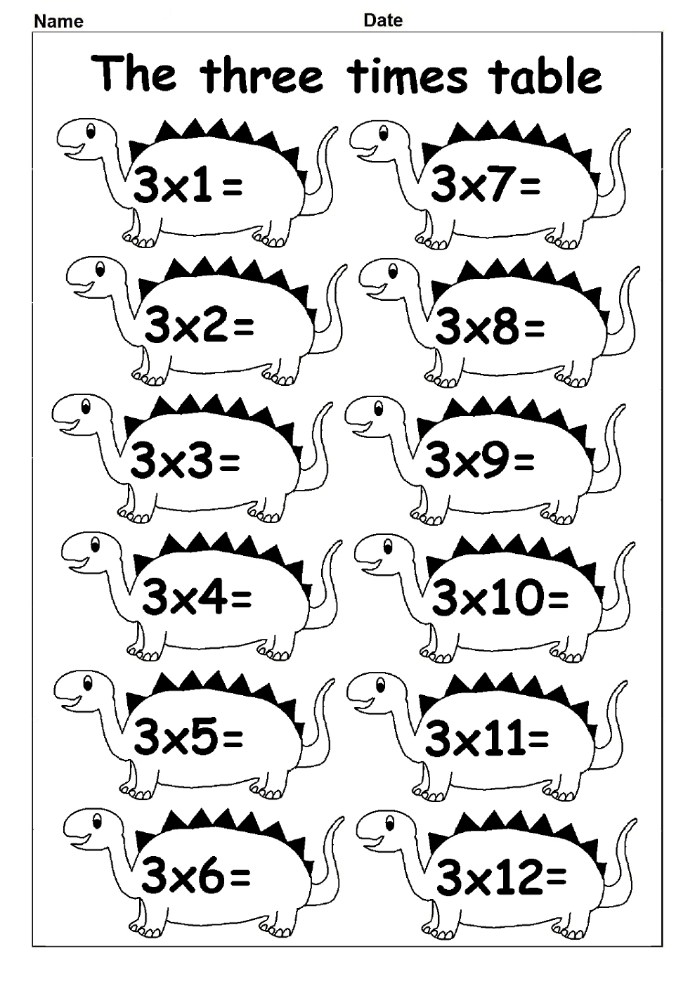 multiply by 3 worksheets fun game