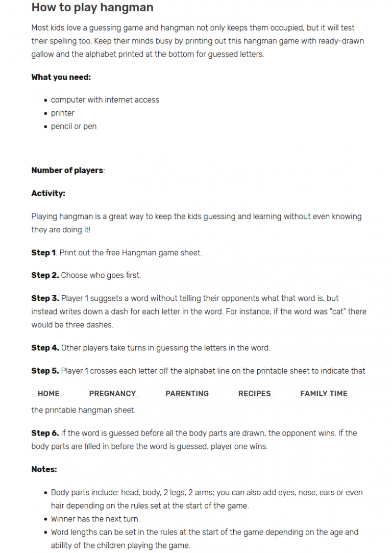 Printable Hangman Game Rules Templates | Learning Printable Printable ...