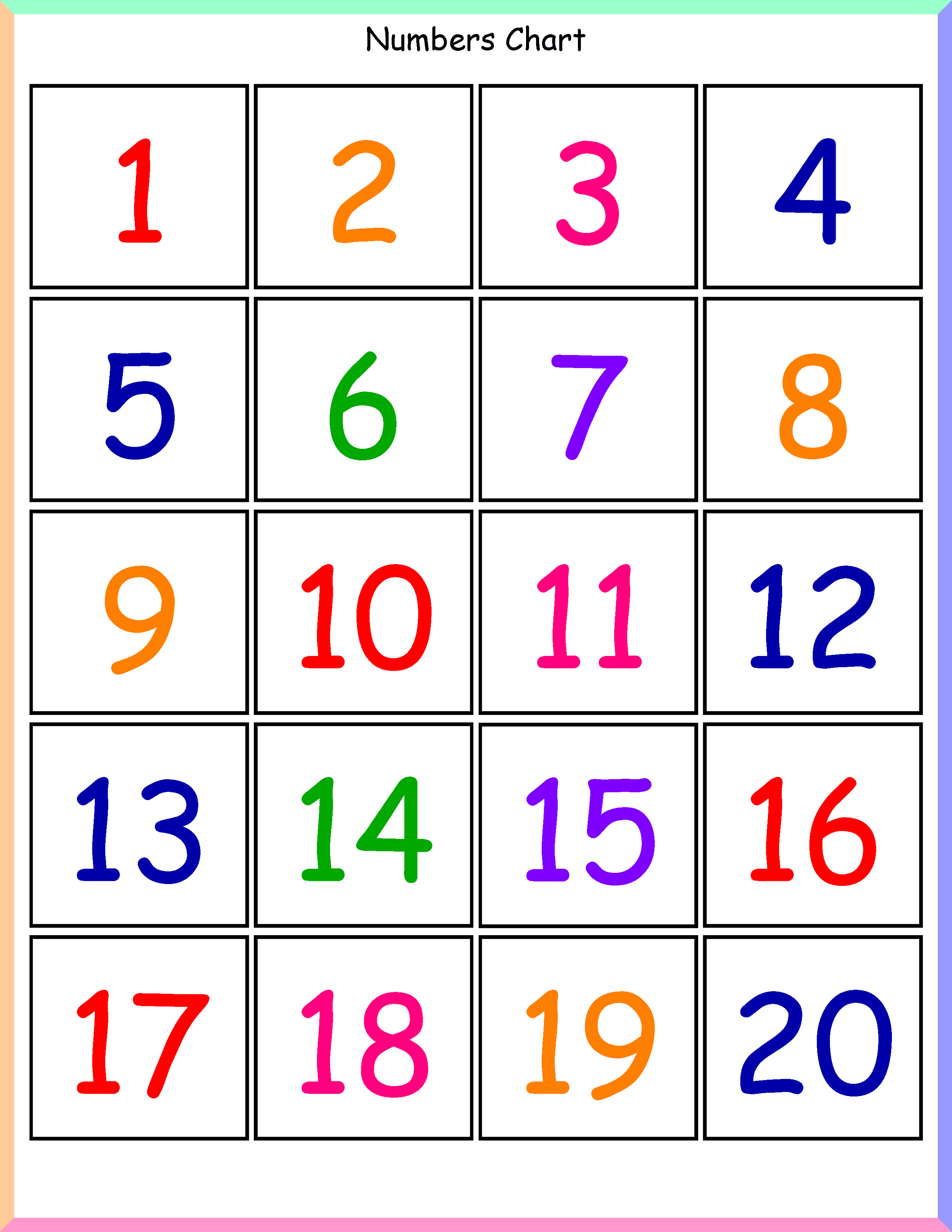 free 1-20 number chart