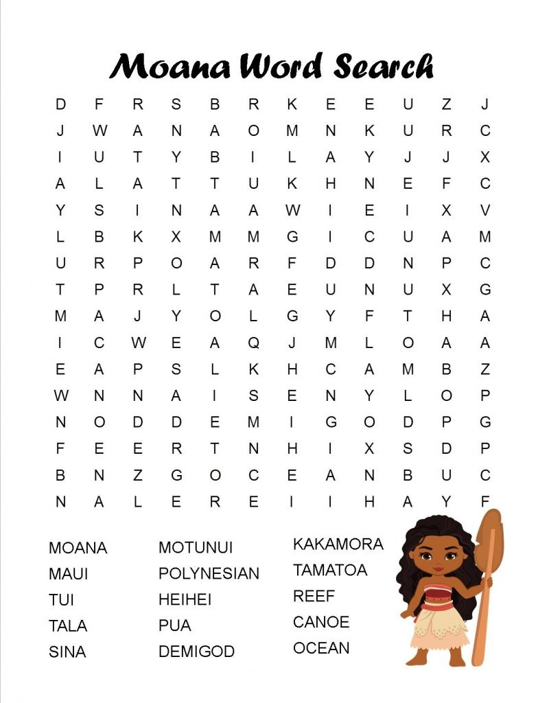 moana disney word search puzzles