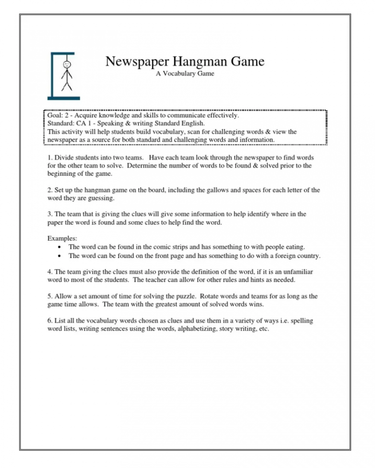 Printable Hangman Game Rules Templates Learning Printable Printable