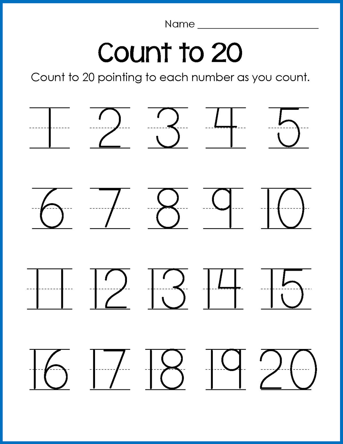 simple 1-20 number chart