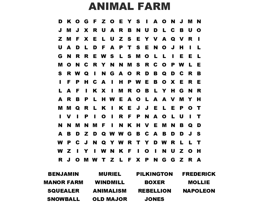 simple farm animal word search