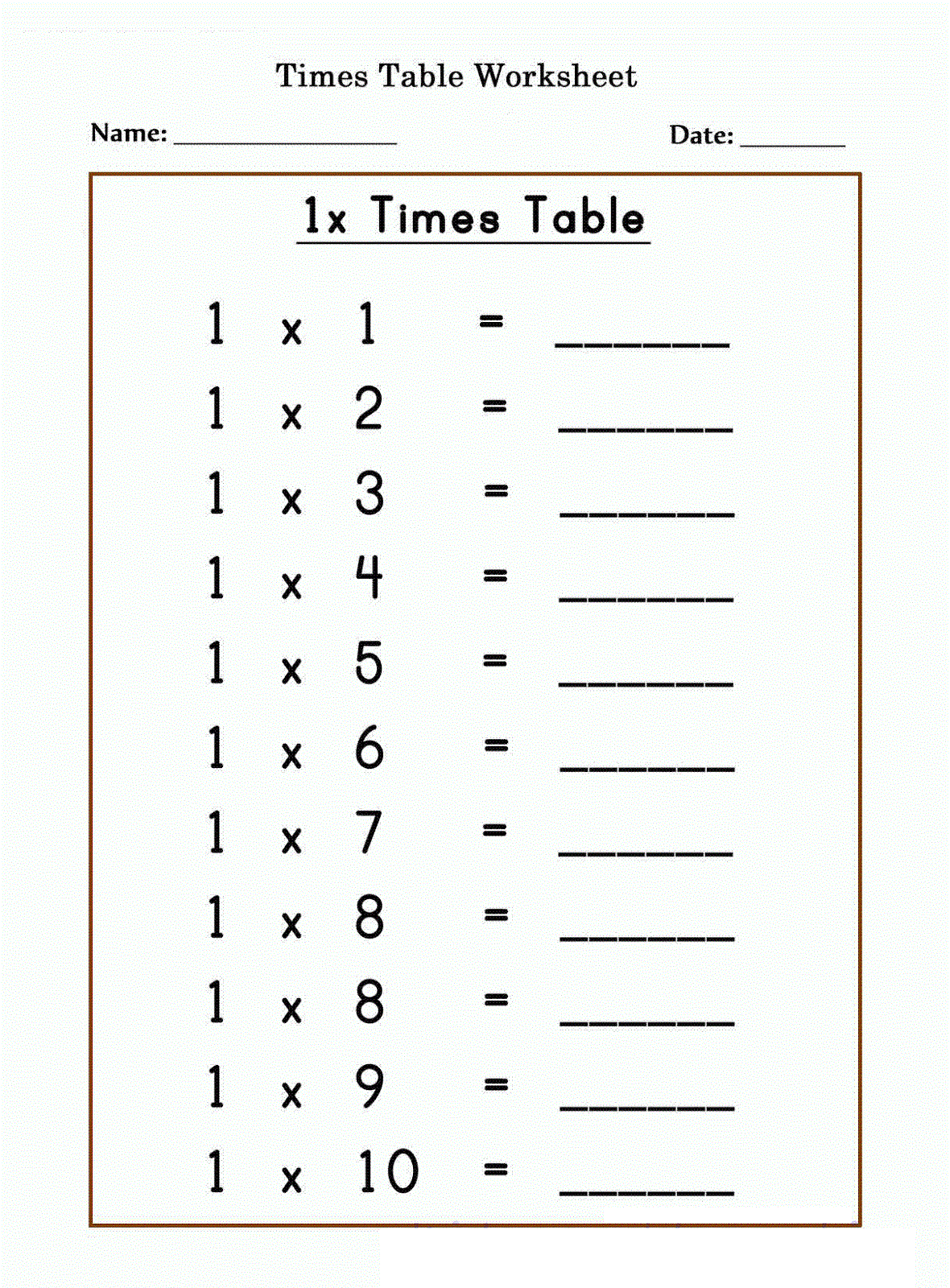 free times table worksheets for kids