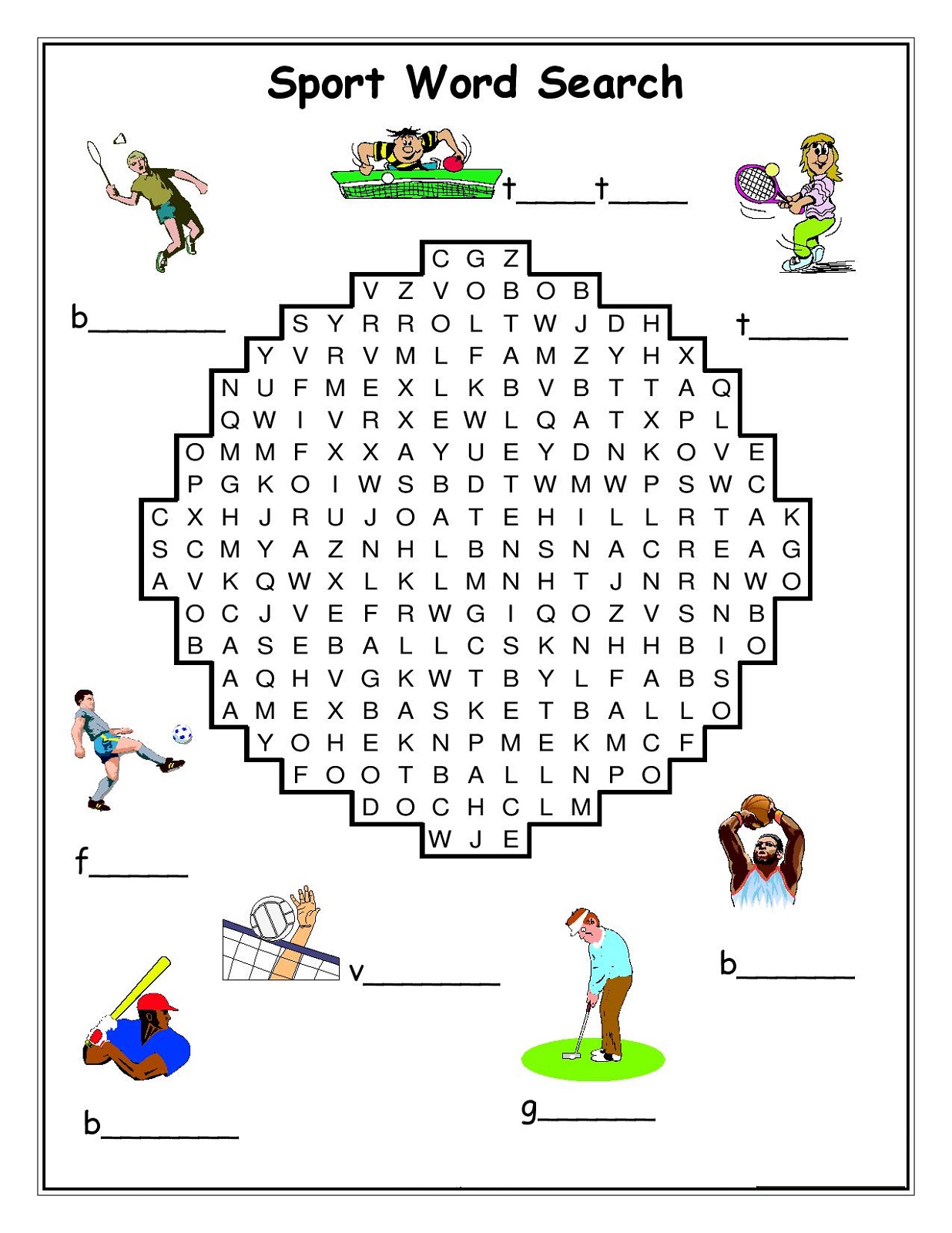 free word search sports