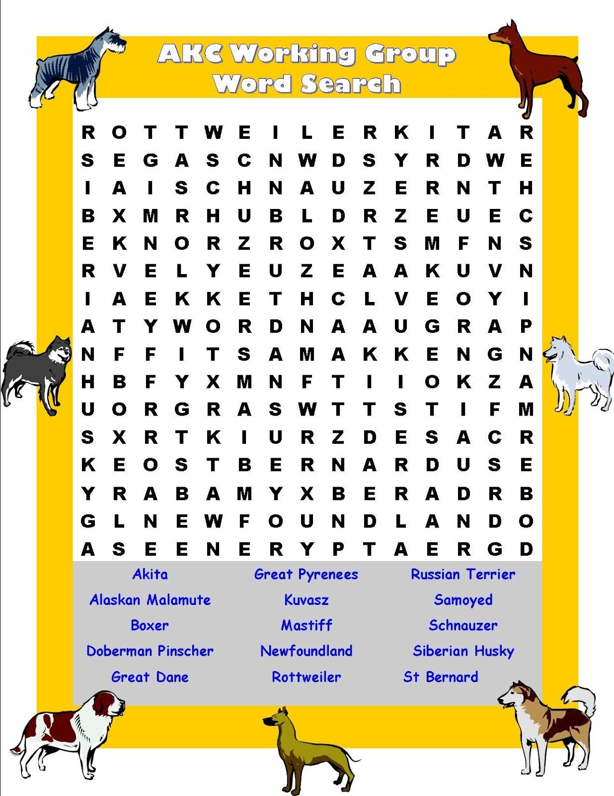 kids word search puzzles dogs