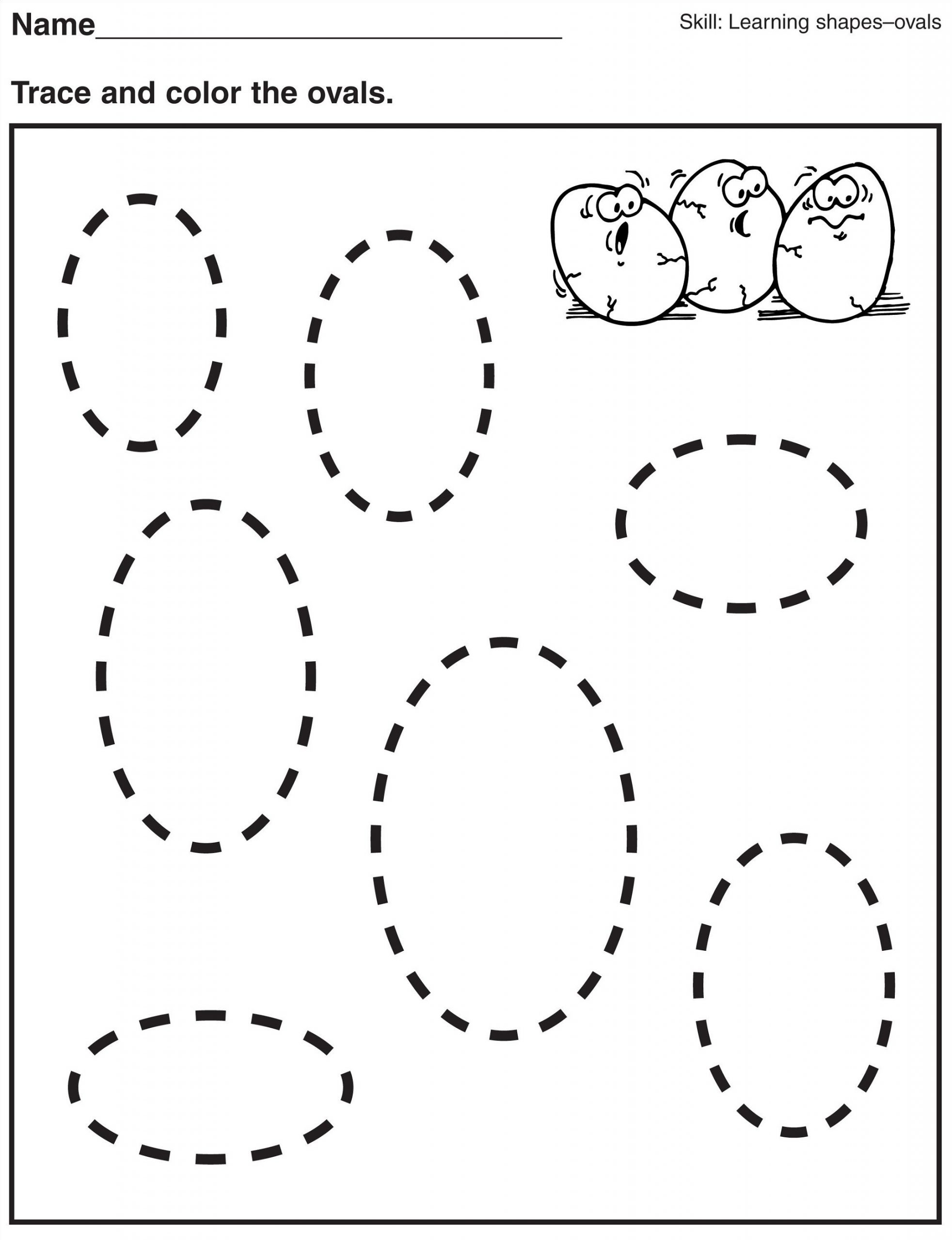 Oval shapes worksheets for kids