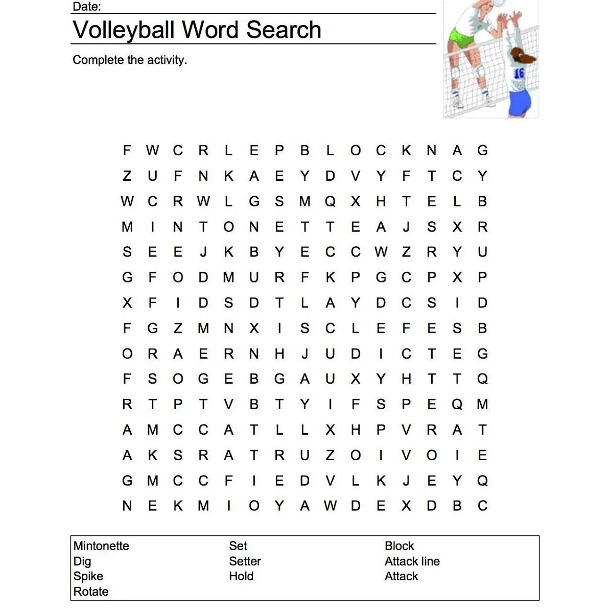 fun volleyball word search