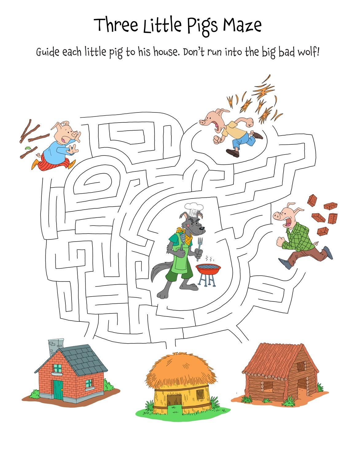 maze the three little pigs worksheets