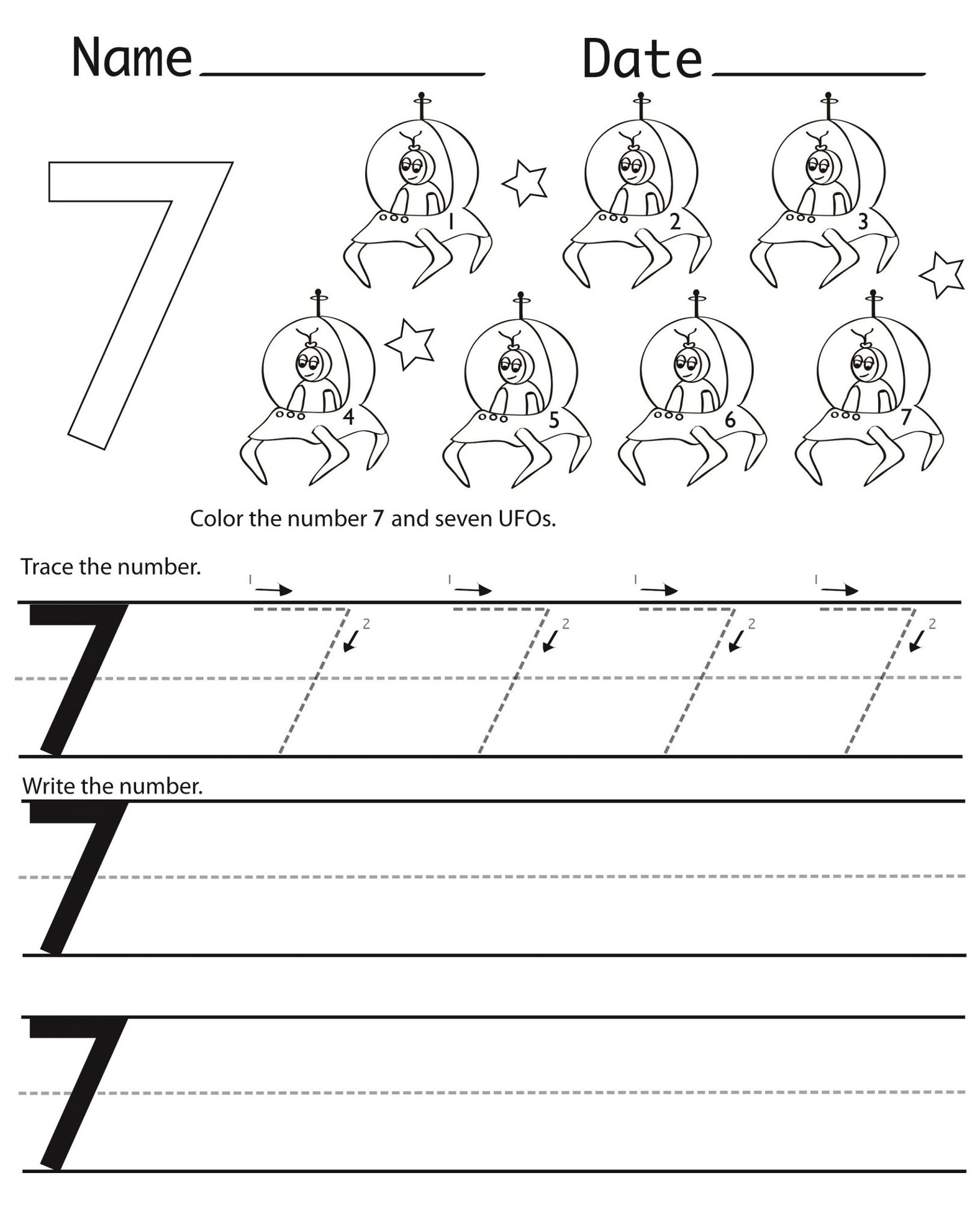 Number 7 Worksheets for Preschoolers and Kindergarten Learning