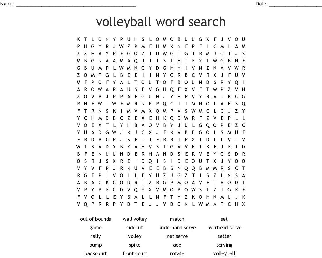 printable volleyball word search