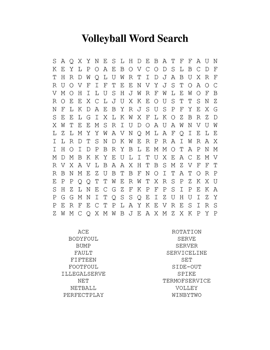 volleyball word search for fun