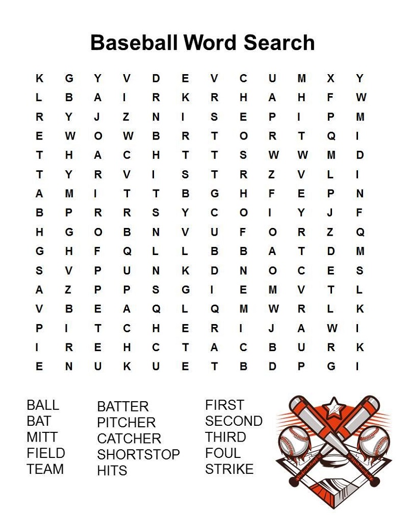 word search baseball activities for kids