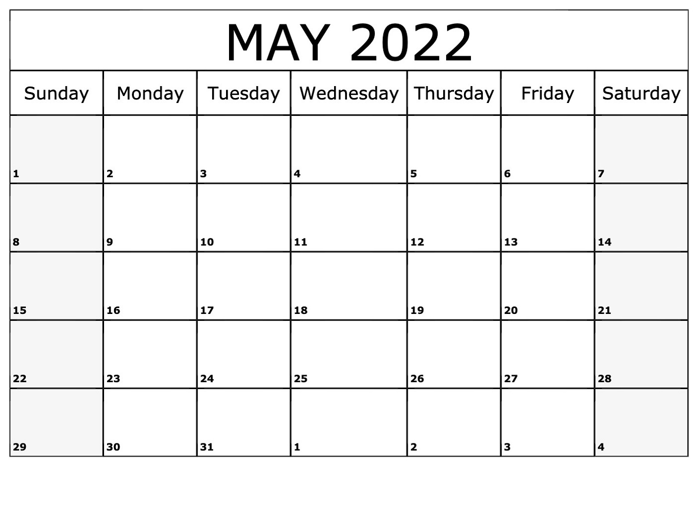 simple blank printable calendar 2022