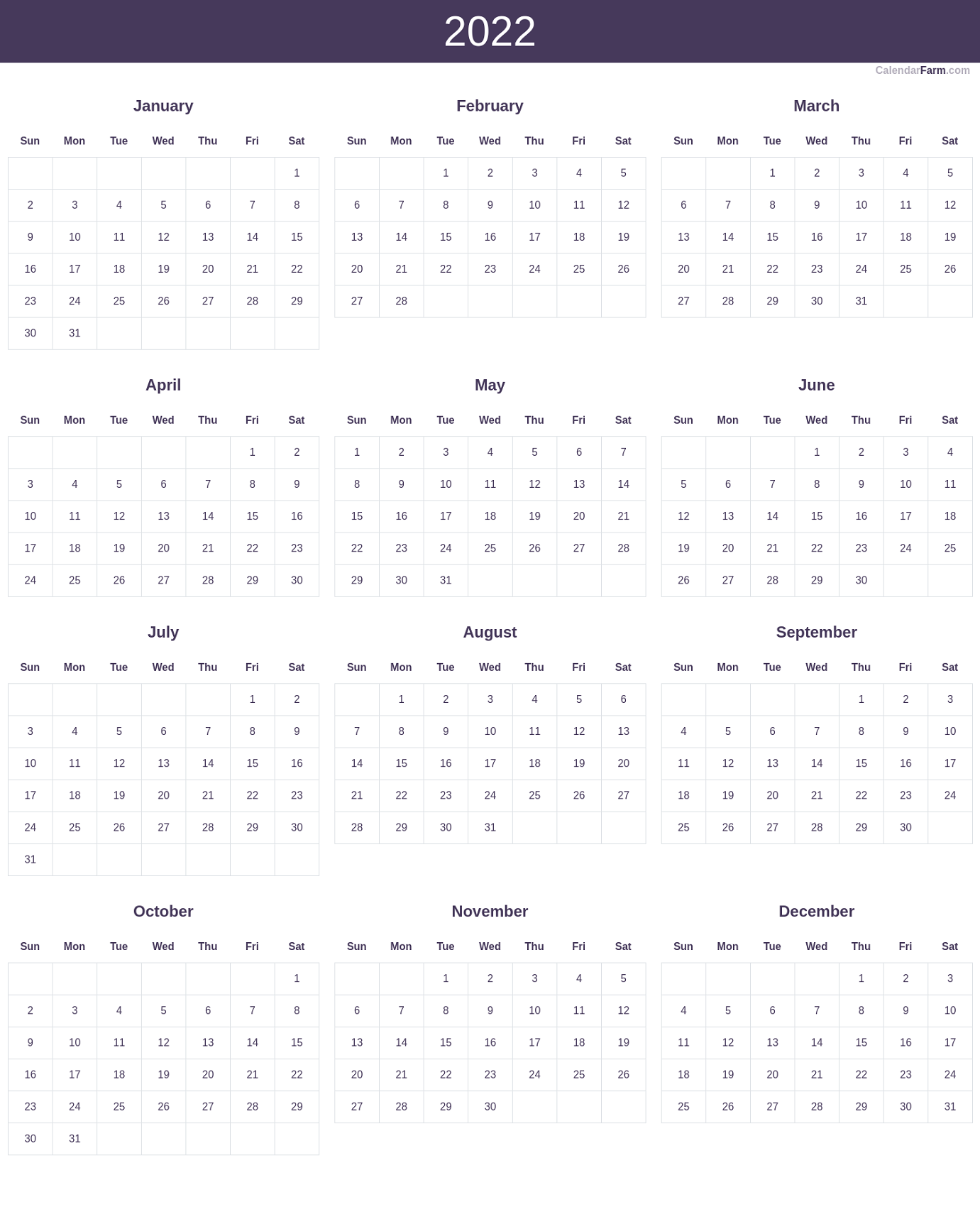 simple blank printable calendar 2022