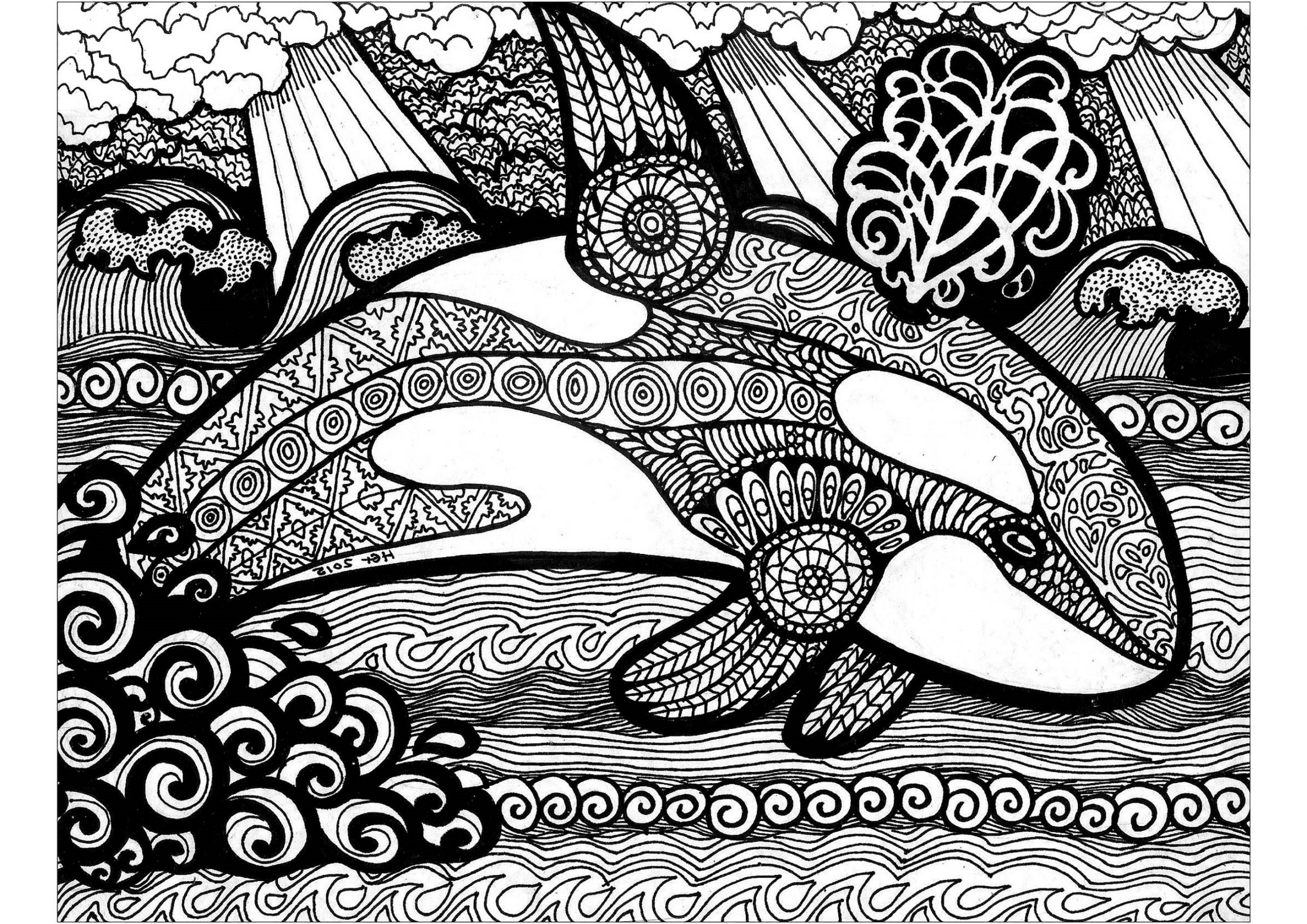 Zentangle Orca Coloring Pages